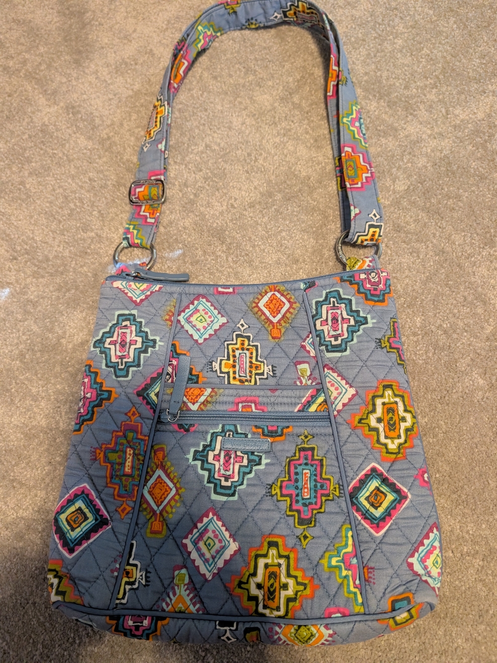 Vera Bradley Quilted Gray Crossbody Bag with Multicolor Geometric Print